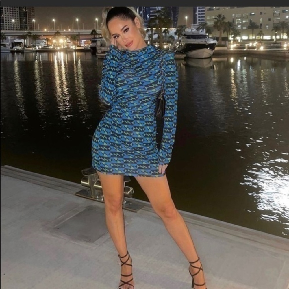ZARA printed dress with draping long sleeves shoulder pads 2156/094